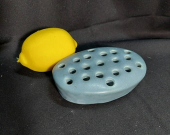 Vintage Blue Roseville 19 Hole Ceramic Flower Frog