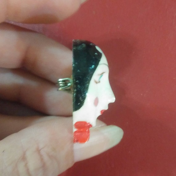 Vintage Deco Painted Celluloid Pierrot Pin - image 4