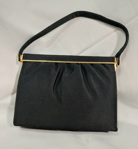 Vintage Black Satin Handbag - image 1