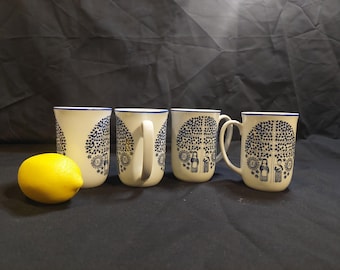 Set of Four Porsgrund Blue and White Coffee Cups