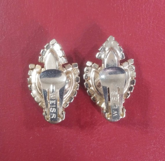 Vintage Weiss Rhinestone Clip Earrings - image 2