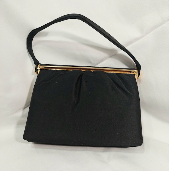 Vintage Black Satin Handbag - image 2