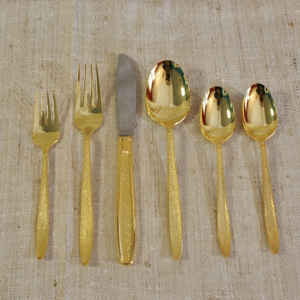 Vintage SCC (Towle) Firense Gold Plated Stainless Flatware, by the Place Setting, 2 Serving Spoons