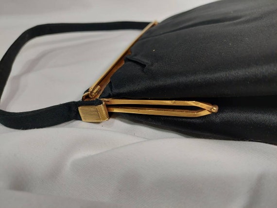 Vintage Black Satin Handbag - image 5