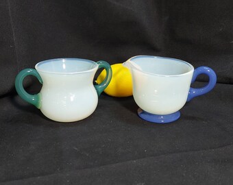 Fry Foval Opeline Art Glass Cream and Sugar Set
