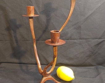 Vintage Abstract Modern Patinated Bronze Candelabra