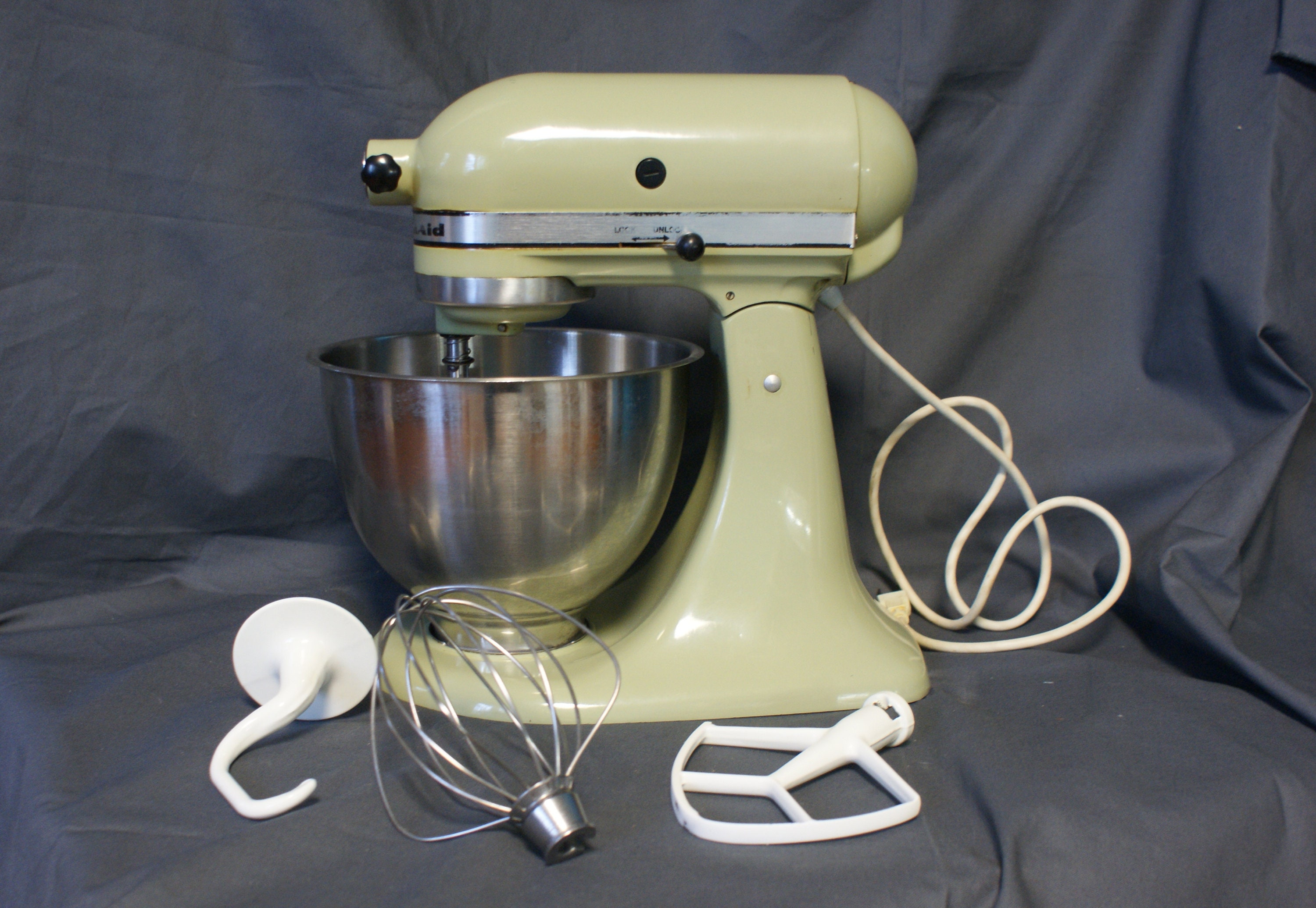 Vintage KitchenAid Avocado Green Model K45 Stand Mixer with Food