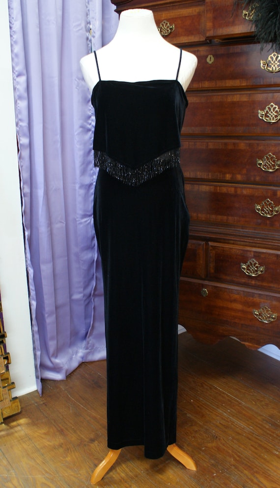 Size M, Black Velvet Beaded Evening Gown