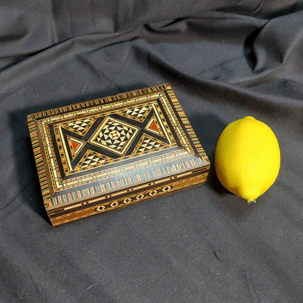 Vintage Marquetry Hinged Wooden Box