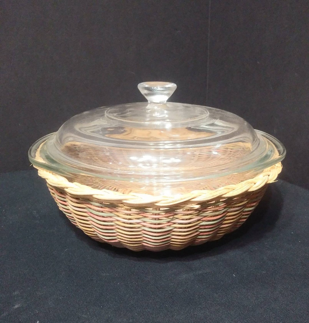 Pyrex 023 Casserole Dish With Lid and Wicker Carrier Etsy