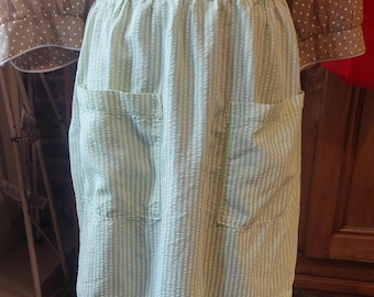 Vintage Green Seersucker Half Apron
