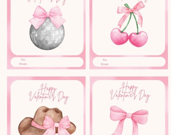 PRINTABLE Bow Valentine Card Red Digital Download Pink Bow Valentine School Valentine Teen Tween Kids Valentine DYI valentine classroom girl