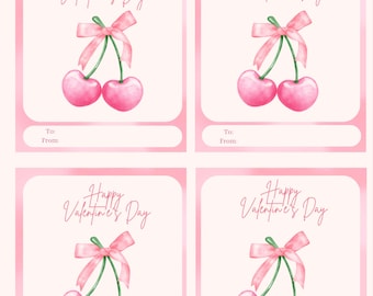 PRINTABLE Bow Valentine Card Red Digital Download Pink Bow Valentine School Valentine Teen Tween Kids Valentine DYI valentine classroom girl