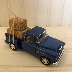 Blue 1955 Chevy Pickup Truck with Hay Bales: Farmhouse Decor