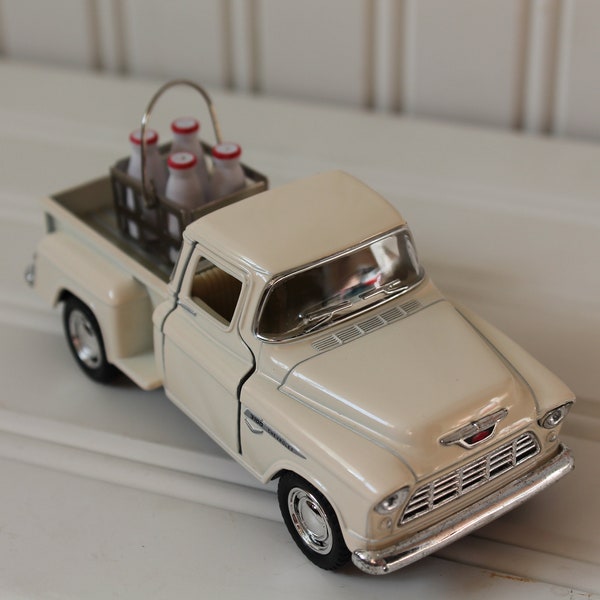 Little White Truck, 1955 Chevy Pickup Truck, Vintage Truck, Farmhouse Decor, Milk Truck