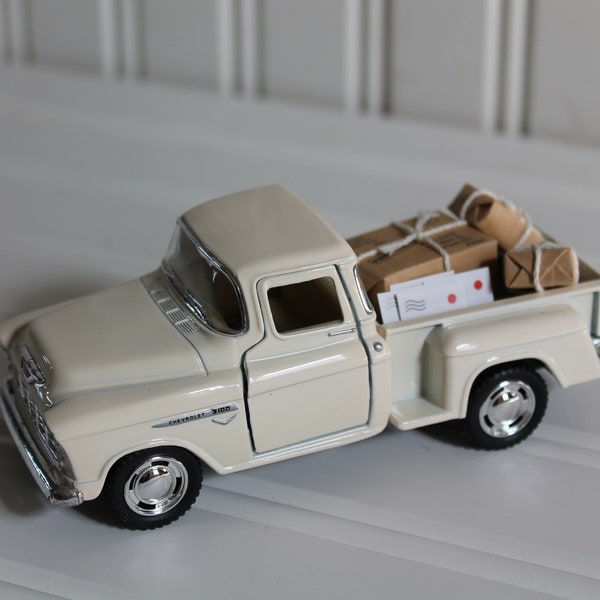 Little White Truck, 1955 Chevy Pickup Truck, Vintage Truck, Farmhouse Decor, Mail Truck