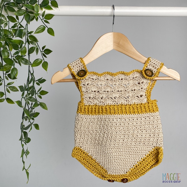 Crochet PATTERN - Baby romper for 0-6, 6-12 and 12 – 18 months.