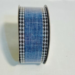 Wired Royal Burlap Ribbon: Denim with Gingham Edge