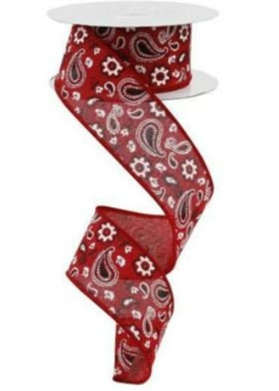 【BAON】Hendia Side Ribbon Brushed Mini One Piece Bandana Wired Ribbon, Farmhouse Wired Ribbon, 1.5