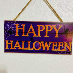 Signs, Halloween Signs, Wreath signs, Purple/Orange HAPPY HALLOWEEN sign, door hanger, Halloween decor, fall signs