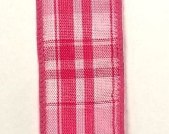 Pink Plaid Ribbon, Valentine Ribbon, Spring Ribbon, 50yd Wired Montana Plaid Ribbon - Fuchsia / Pink / White