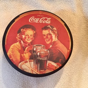 Vintage 1988 Round Collectible Coca Cola Tin with a Lid