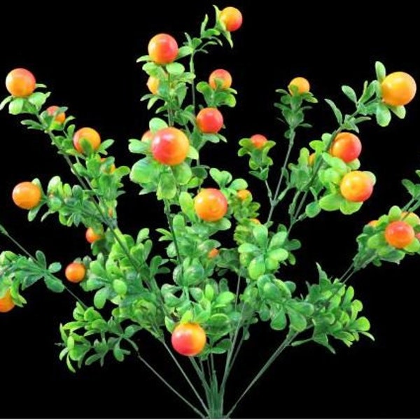Greenery, Plastic Large Berry Bush - Orange - 17. 5" x H X 12, greenery, wreath supplies, floral supplies, wreath making