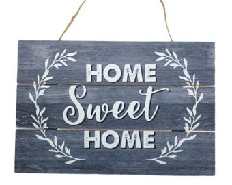 Farmhouse "Home Sweet Home" Wooden Sign with Rope Hanger