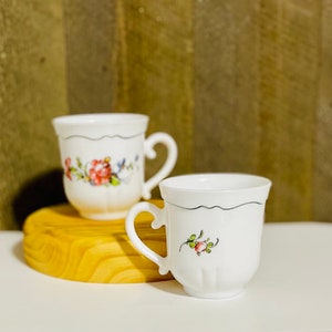 Footed Cup Provincial by ARCOPAL, Arcopal of France Milk Glass Coffee/Tea Cup, Provincial Pattern Floral design