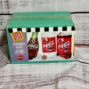 Vintage Coca-Cola “Can Design” Glasses, Indiana Glass, New Original Box set of 6-1997 Collectible