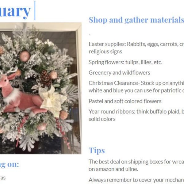 Wreath Making calendar, Wreath making schedule, wreath supplies, craft calendar, digitigal download, wreath tutorial