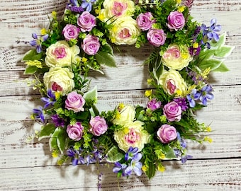 Peony and Rose Wreath: Spring Summer Front Door Decor