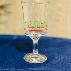 Vintage Arby's stemware glass Christmas holiday holly red green very light gold rim