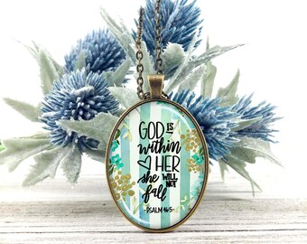 God IS Within Her She Will Not Fail-Large Oval- Glass Bubble Pendant Necklace