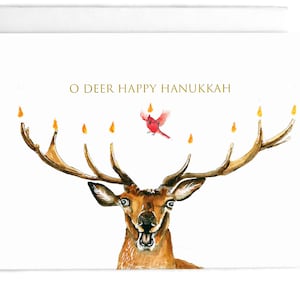 Carte de Hanoukka amusante – Bougies Menorah Cardinal Oh Deer