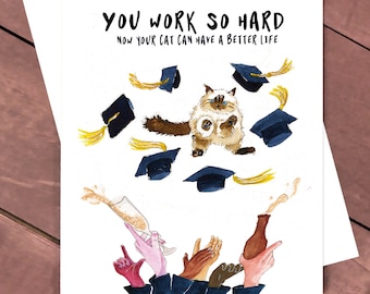 Cat Graduation Card Funny - College Grad Congratulations Card For Cat Lovers - 2022 Graduation Cap Throwing