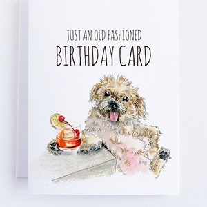 Funny Birthday Card Old Fashioned Cocaktail Bichon Frise Dog Birthday Version