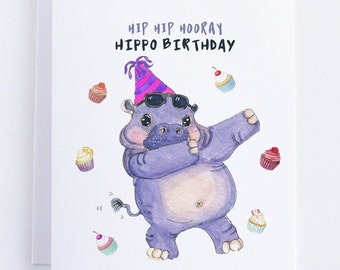 Hippo deppen grappige verjaardagskaart Hip Hip Hoera
