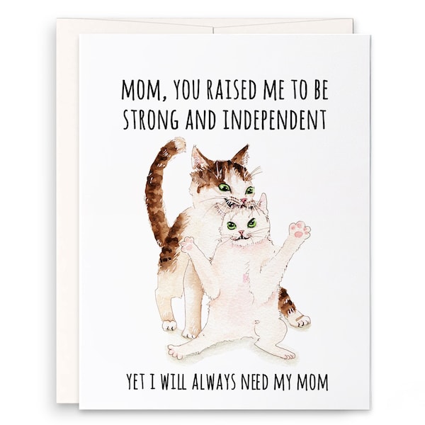 Cat Mom And Daughter Mothers Day Card Funny - Best Mom Birthday Card From Daughter Son - Liyana Studio Greeting Card Handmade