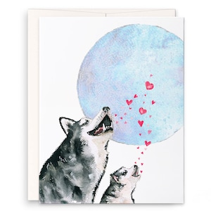 Heulender Husky Hund Mama und Tochter Happy Mothers Day Karte lustig - Mama Papa Geburtstagskarten - Lustige Vatertagskarte für Hundeliebhaber - Moon Wolf