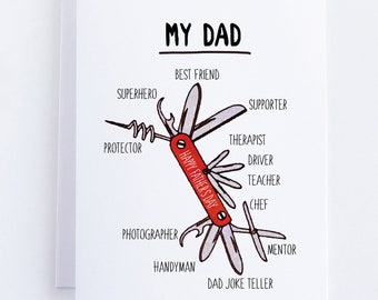 Printable Card Swiss Army Pocket Knife Multi Tool Dad Birthday Card Instant Download, Digital Funny Fathers Day Card Print At Home Envelope