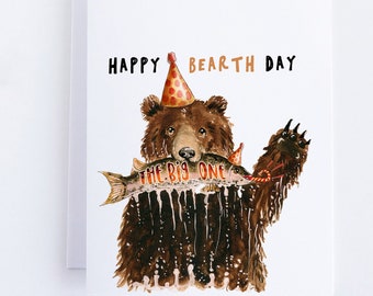 Happy Birthday Card - Grizzly Bear Fishing The Big One