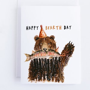 Happy Birthday Card - Grizzly Bear Fishing The Big One