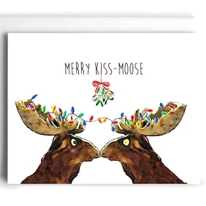 Grappige kerstkaart voor vriend - Merry Kiss Moose Under Maretoe