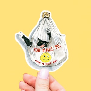 Grocery Bag Tuxedo Cat Sticker - You Make Me Smile Positive Sticker For Cat Lovers - Kindness Vinyl Sticker Waterproof - Liyana Studio