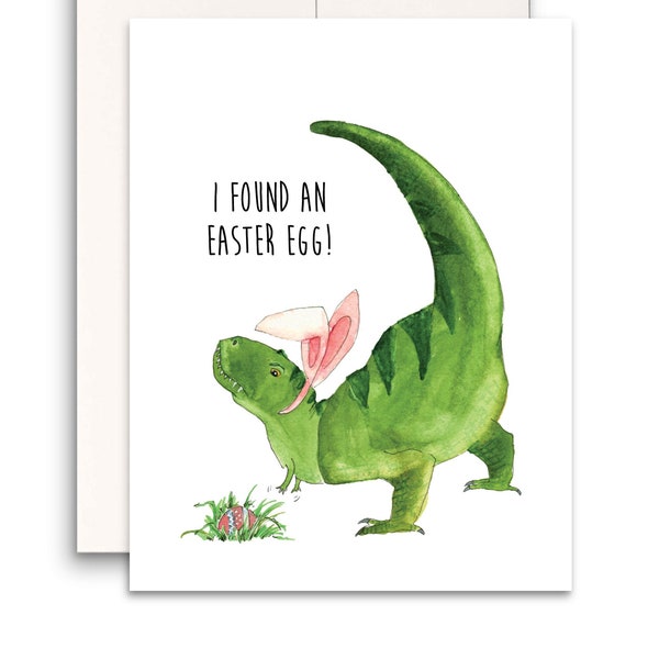 T Rex Dinosaur Funny Easter Card Set - Easter Egg Hunting Happy Easter Cards Pack For Kids