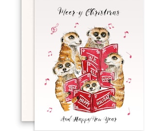 Meerkats Carol Funny Christmas Cards For Friends - Coworkers Holidays Card - Merry Christmas And Happy New Year