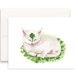 Lucky Clovers Cat Good Luck Card voor vrienden - Four Leaf Shamrock Cards - Saint Patrick's Day Card voor haar