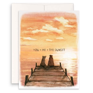 Pier Sunset Day Jahrestagskarte für Freund - Sie und ich und der Sonnenuntergang - See-Boots-Dock-Liebeskarte - Hochzeitstag ich liebe dich Karte