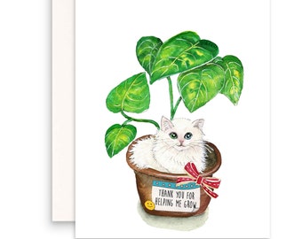 Funny Thank You Cards From Cat - Mentor Thank You For Helping Me Grow - Teacher Appreciation Cards